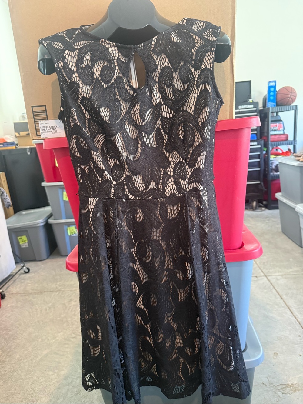 Black Lace Fit-and-Flare Dress with Nude Lining p44